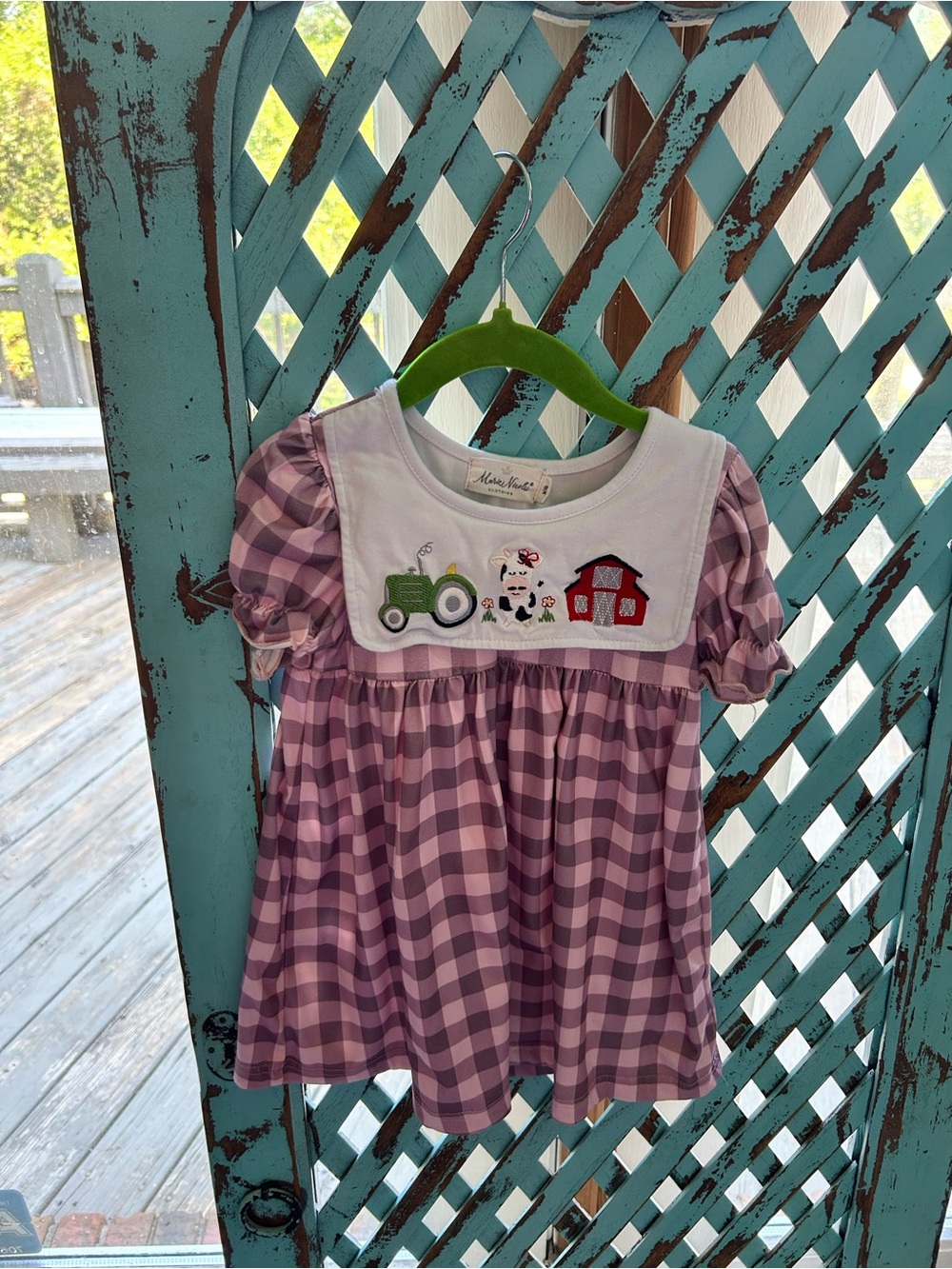 Mossimo Supply Co. Purple Gingham Farm Appliqué Short Sleeve Dress